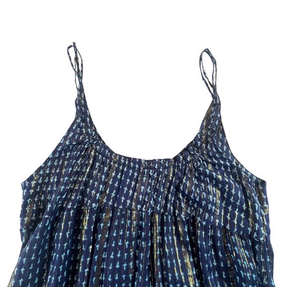 Free People Midnight Dance Dress S Tiered Blue Gold Sheer Tank Strappy - Picture 4 of 11